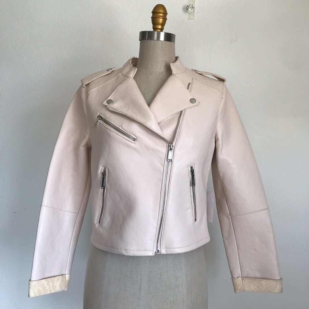 BCBGeneration Pale Blush Faux Leather Biker Jacket BCBGeneration M